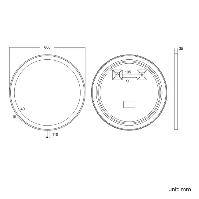 Mollie Battery Operated Black Framed Illuminated LED Mirror 800mm