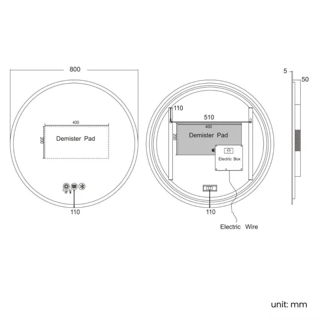 Aria Round Illuminated LED Mirror With BLUETOOTH Speaker 800mm