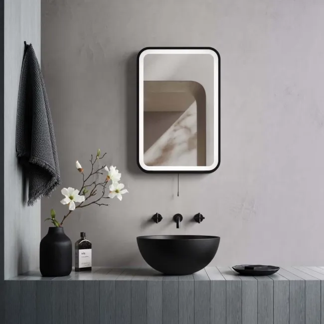 Olivia Battery Operated Black Framed Illuminated LED Mirror 600x400mm