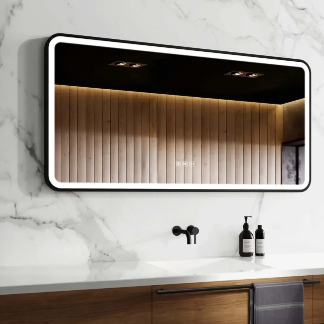 Olivia Black Framed Illuminated LED Mirror With BLUETOOTH Speaker 600x1200mm