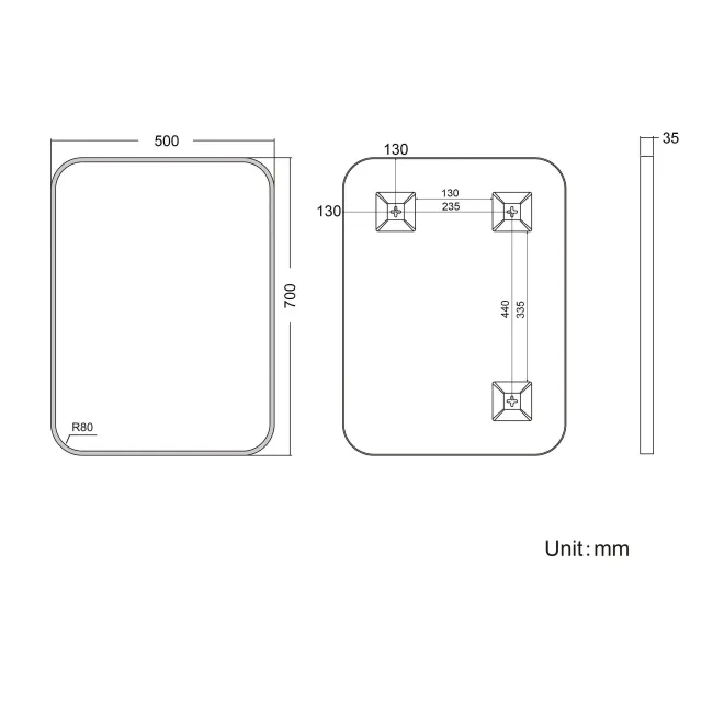 Olivia Brushed Brass Rectangular Bathroom Mirror 700x500mm