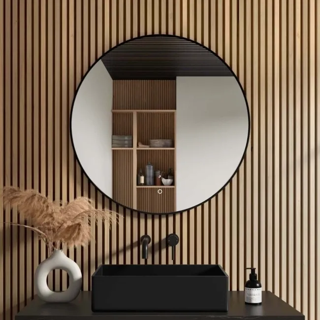  Mollie Black Framed Round Backlit llluminated LED Mirror 800mm 