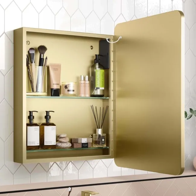 Olivia Battery Operated Matt Brass Illuminated LED Mirror Cabinet 710x500mm