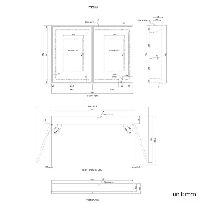 Mia Matt Brass Illuminated LED Mirror Cabinet 710x1000mm