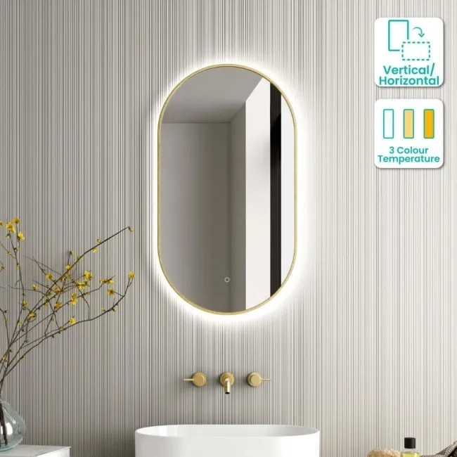 Darci Brushed Brass Backlit llluminated LED Mirror 900x500mm