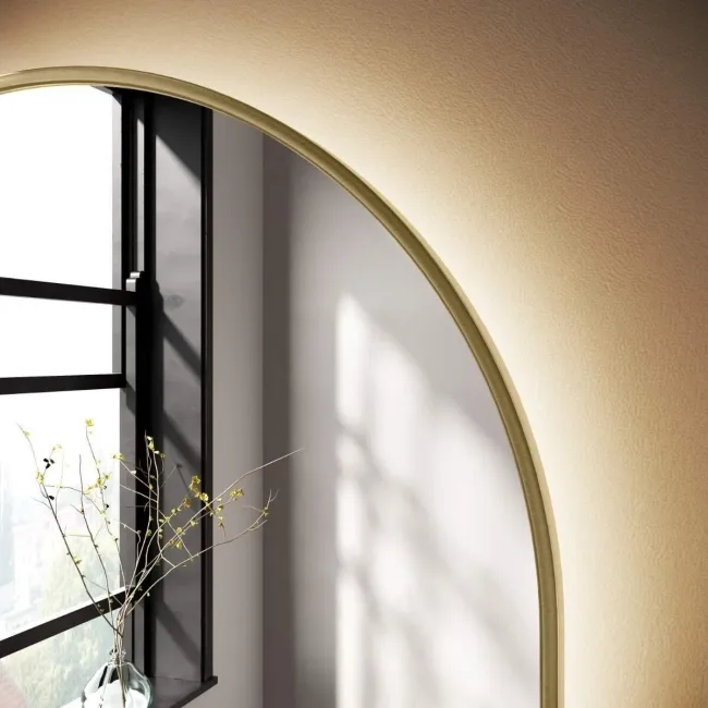 Cassie Brushed Brass Arched Backlit llluminated LED Mirror 700x500mm