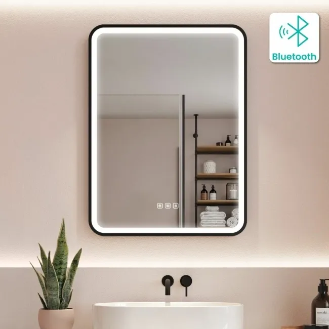 Olivia Black Framed Illuminated LED Mirror With BLUETOOTH Speaker 800x600mm