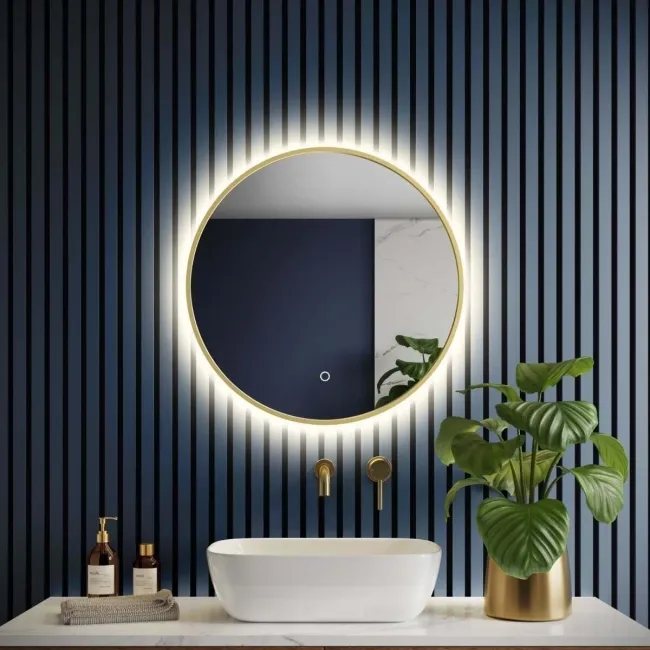 Mollie Brushed Brass Round Backlit Illuminated LED Mirror 600mm
