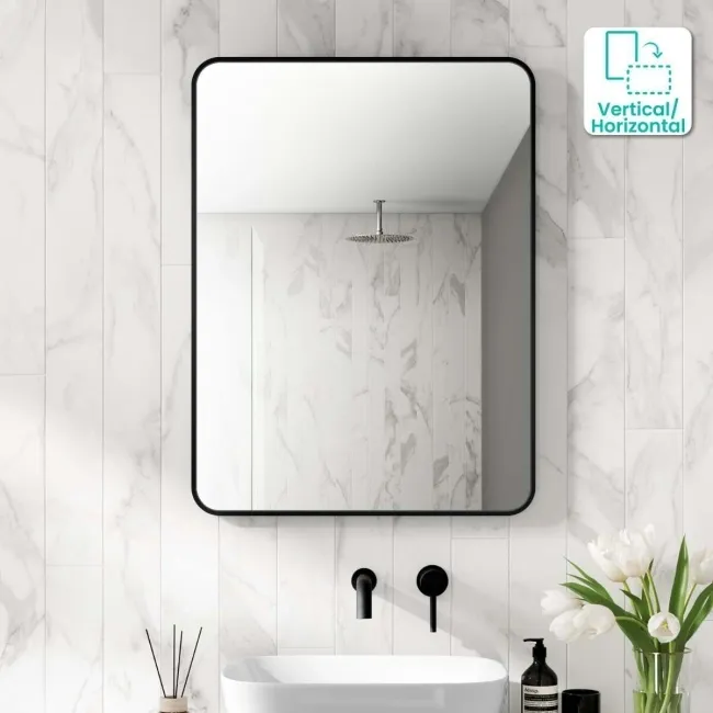 Essence Black Framed Rectangular Bathroom Mirror 800x600mm
