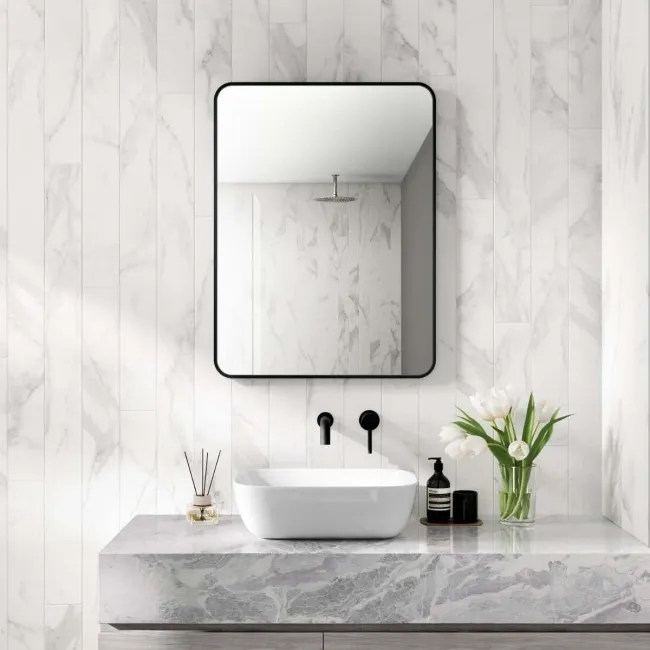 Essence Black Framed Rectangular Bathroom Mirror 800x600mm