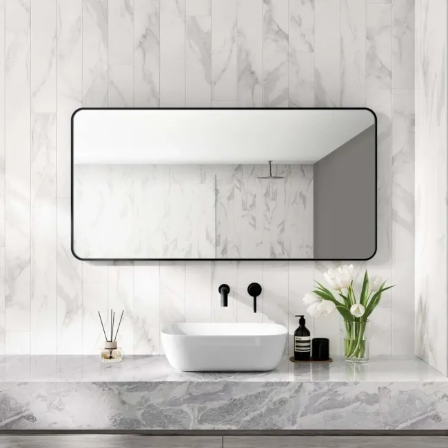 Essence Black Framed Rectangular Bathroom Mirror 600x1200mm