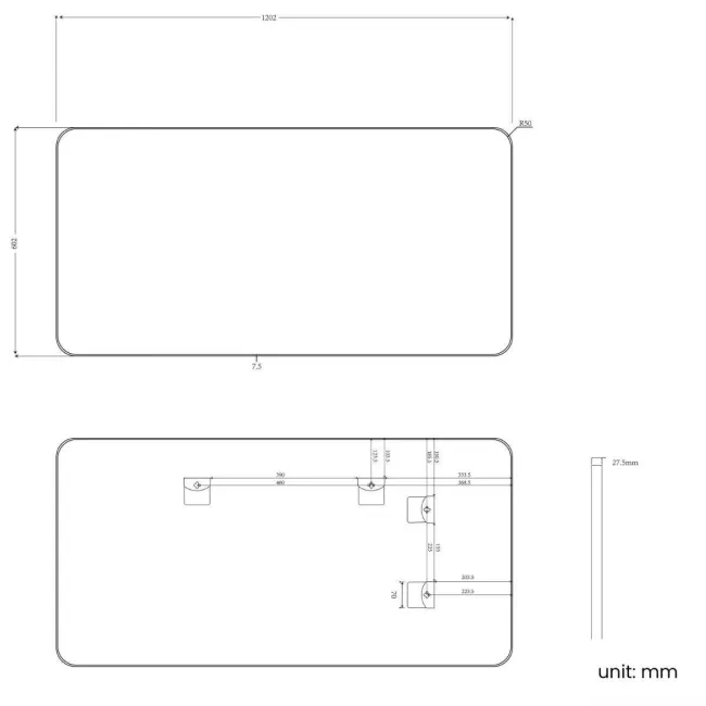 Essence Black Framed Rectangular Bathroom Mirror 600x1200mm