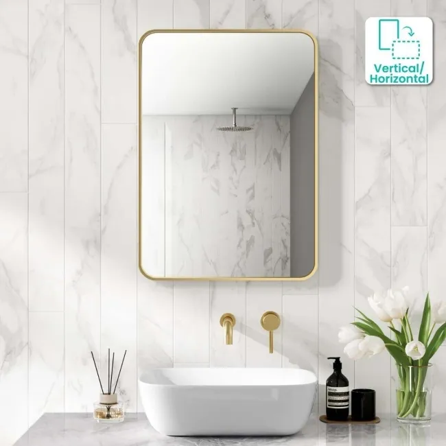 Essence Brushed Brass Rectangular Bathroom Mirror 700x500mm