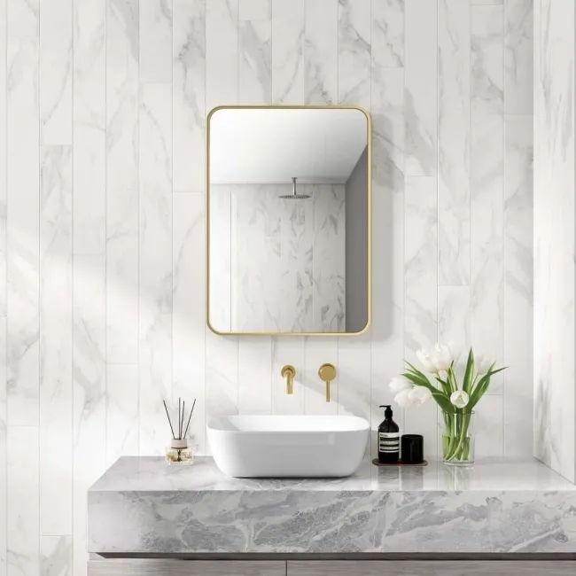 Essence Brushed Brass Rectangular Bathroom Mirror 700x500mm