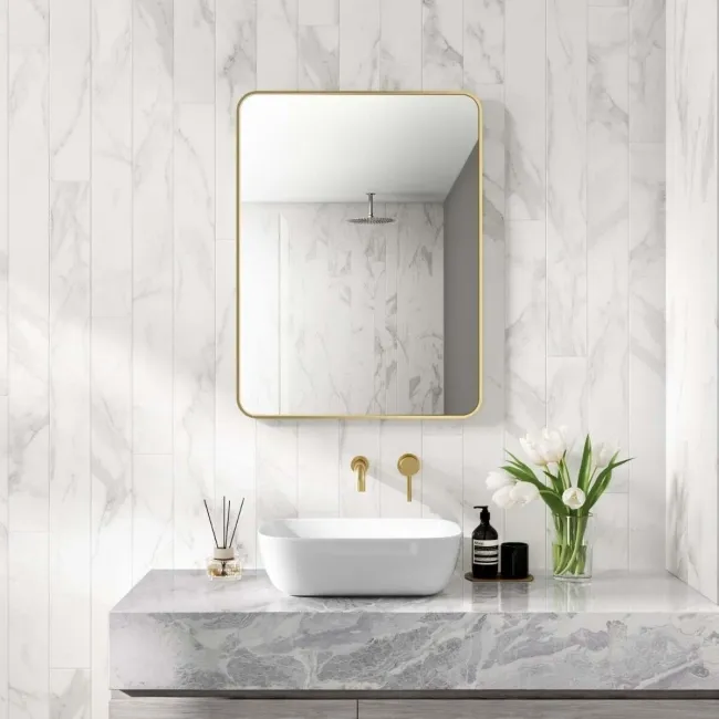 Essence Brushed Brass Rectangular Bathroom Mirror 800x600mm