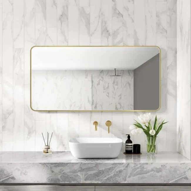 Essence Brushed Brass Rectangular Bathroom Mirror 600x1200mm