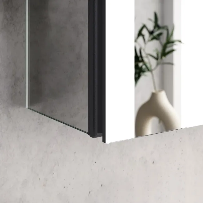 Selma Matt Black Illuminated LED Recessed Mirror Cabinet 700x800mm