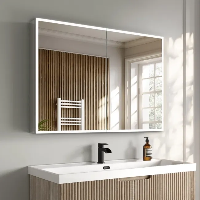 Esme Matt Black Illuminated LED Recessed Mirror Cabinet 700x1000mm
