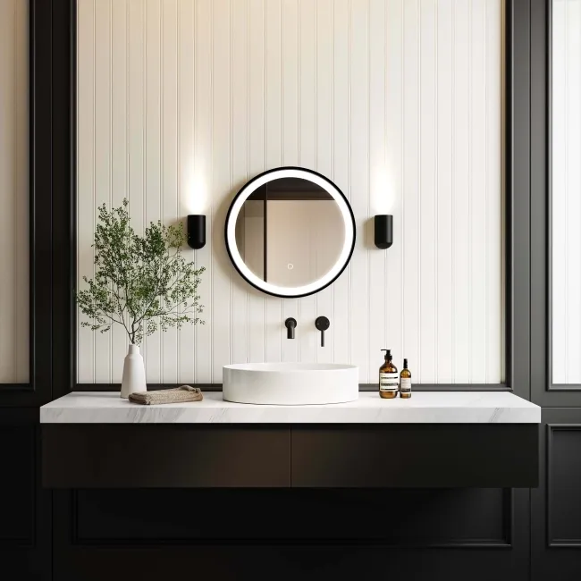 Delilah Black Framed Round Illuminated LED Mirror 500mm