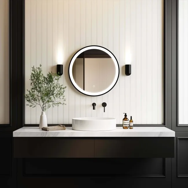 Delilah Black Framed Round Illuminated LED Mirror 600mm