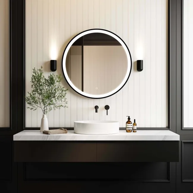 Delilah Black Framed Round Illuminated LED Mirror 800mm