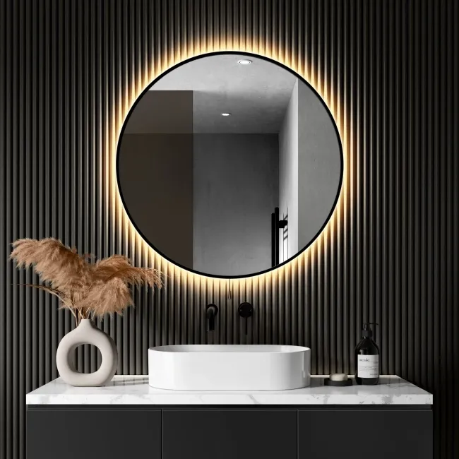 Delilah Battery Operated Black Framed Round Backlit LED Mirror 800mm