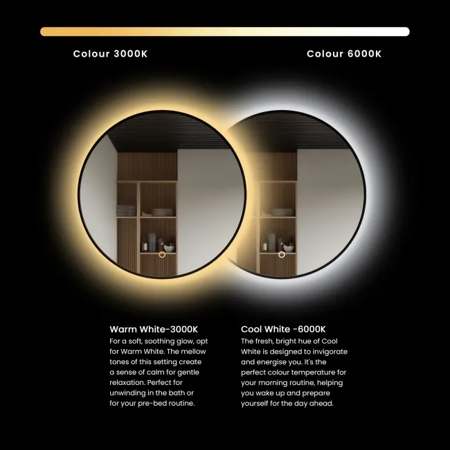 Delilah Battery Operated Black Framed Round Backlit LED Mirror 800mm