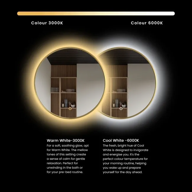 Delilah Battery Operated Brushed Brass Round Backlit LED Mirror 800mm