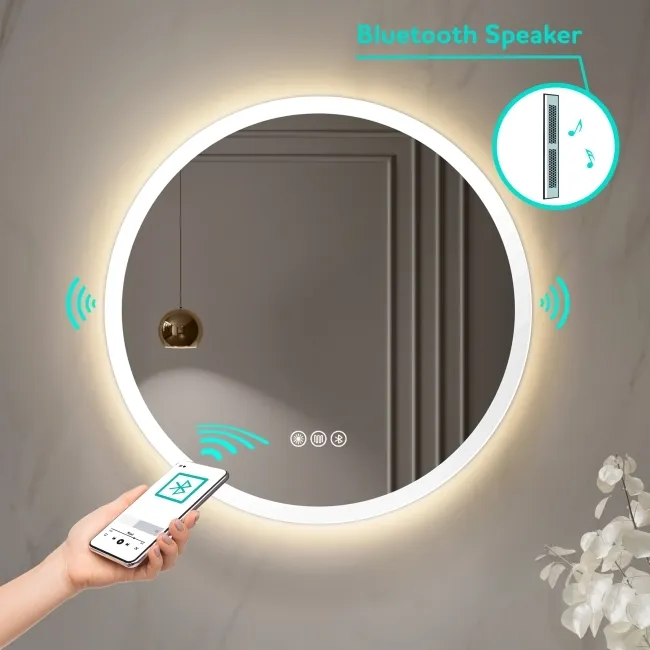 Grace Round Illuminated LED Mirror With BLUETOOTH Speaker 800mm