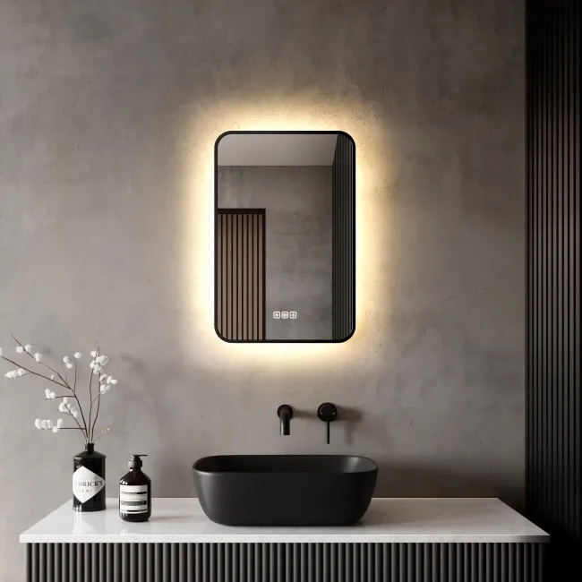 Mila Black Framed Backlit Illuminated LED Mirror With BLUETOOTH Speaker 600x400mm