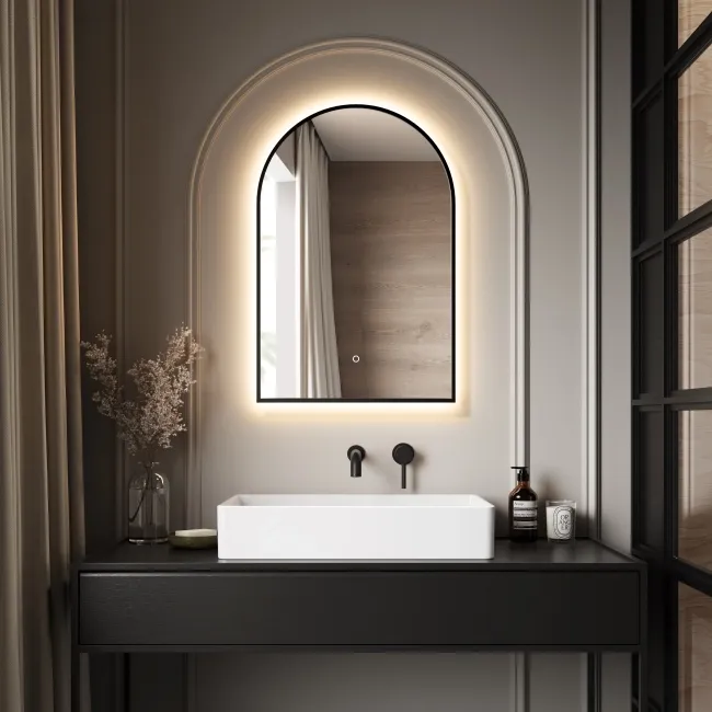Maya Black Framed Arched Backlit Illuminated LED Mirror 750x500mm