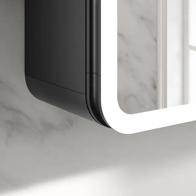 Aurora Matt Black Illuminated LED Mirror Cabinet 600x450mm