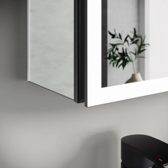 Esme Matt Black Illuminated LED Recessed Mirror Cabinet 600x450mm