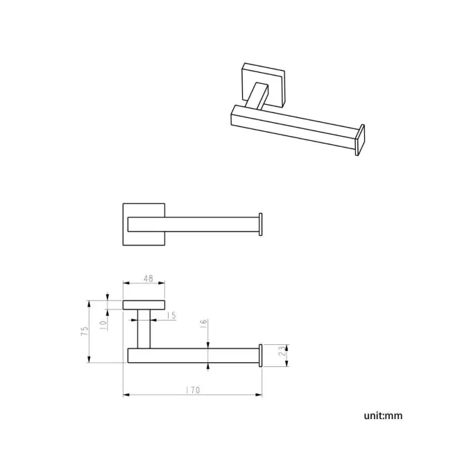 Isla Matt Black Square Toilet Roll Holder