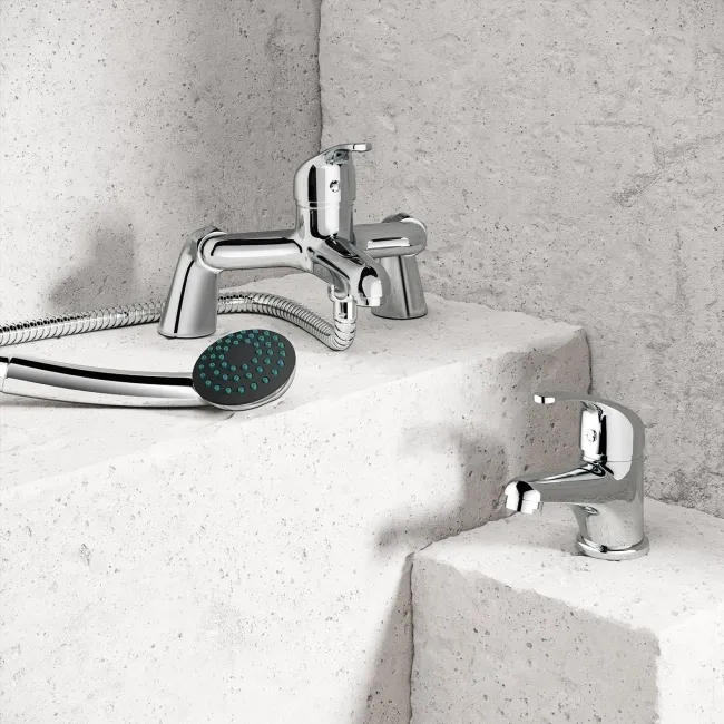 Clyde Chrome Basin & Shower Bath Mixer Tap Set