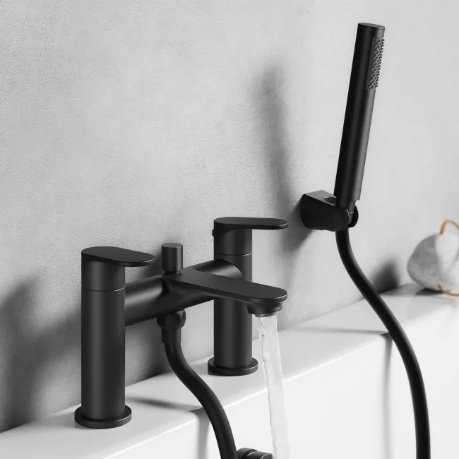 Anker Matt Black Basin & Shower Bath Mixer Tap Set