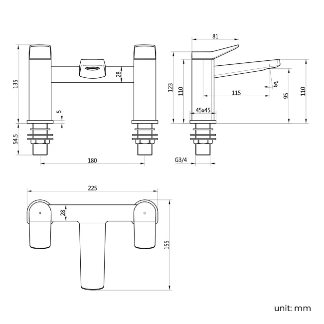 Aire Brushed Brass Basin & Bath Mixer Tap Set