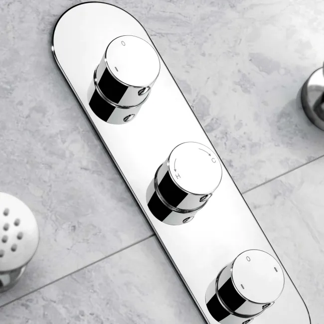 Ballina Premium Ceiling Chrome Round Thermostatic Set - 400mm Head, Hand Shower & Jets