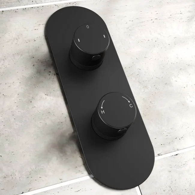 Ballina Premium Ceiling Matt Black Round Thermostatic Shower Set - 400mm Head & Hand Shower