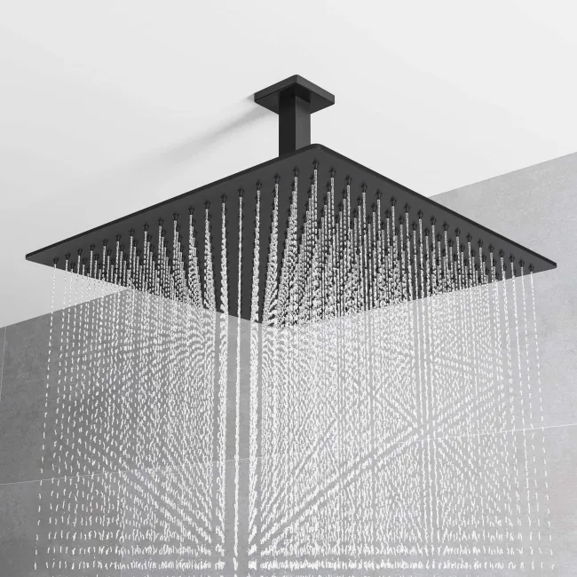 Galway Premium Ceiling Matt Black Square Thermostatic Shower Set - 400mm Head