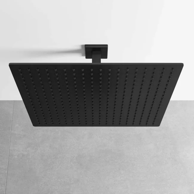 Galway Premium Ceiling Matt Black Square Thermostatic Shower Set - 400mm Head