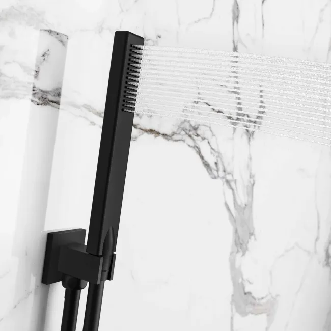 Galway Premium Ceiling Matt Black Square Thermostatic Set - 400mm Head, Hand Shower & Jets