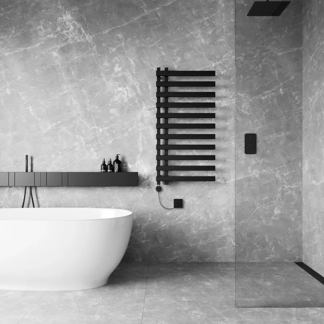 Palermo Electric Matt Black Designer Heated Towel Rail 1200x600mm