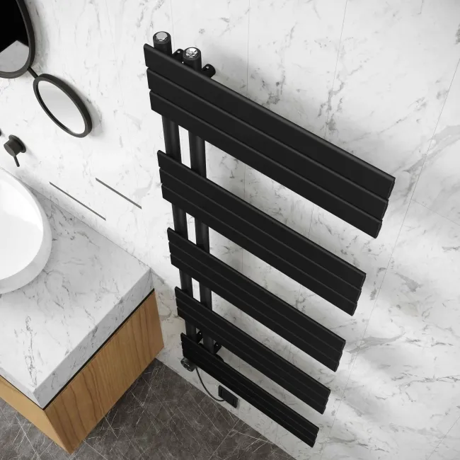Seville Electric Matt Black Designer Flat Panel Heated Towel Rail 1600x600mm
