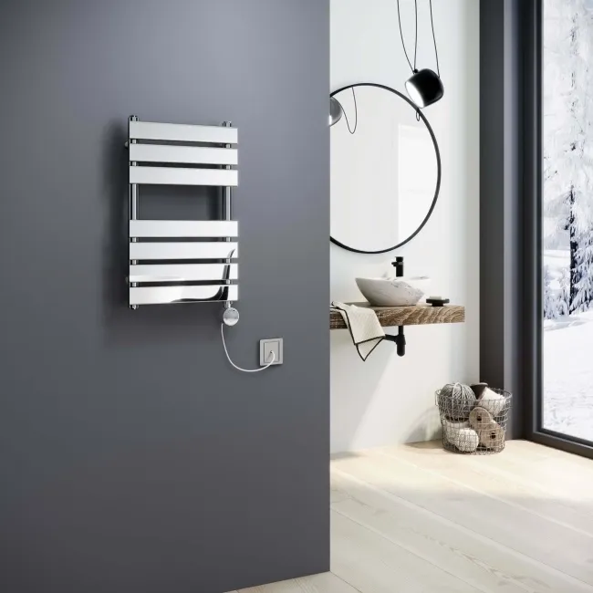 Santorini Electric Chrome Flat Panel Heated Towel Rail 650x400mm