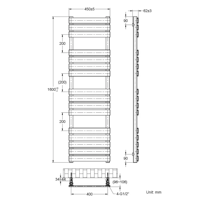 Santorini Electric Brushed Brass Flat Panel Heated Towel Rail 1600x450mm