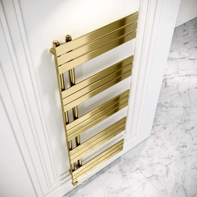 Seville Electric Brushed Brass Designer Flat Panel Heated Towel Rail 1600x600mm