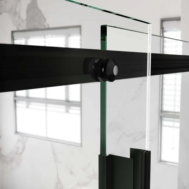 Stockholm Matt Black Easy Clean 8mm Frameless Sliding Shower Enclosure 1100x800mm