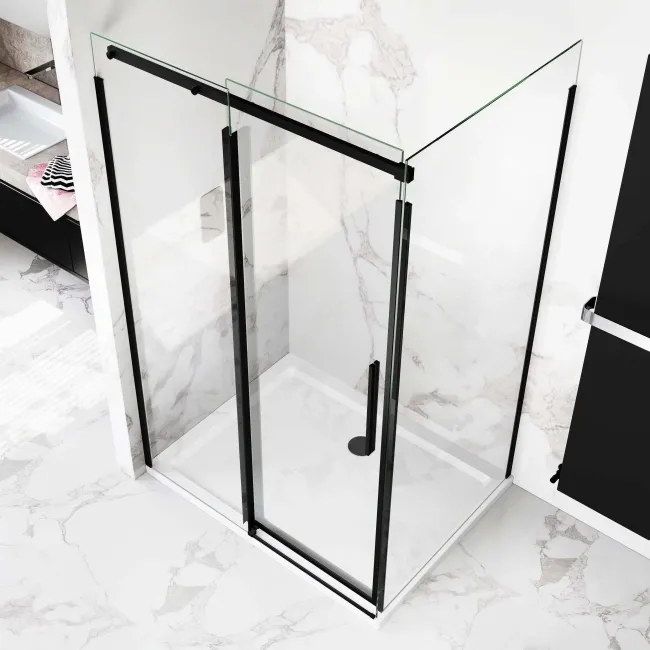 Stockholm Matt Black Easy Clean 8mm Frameless Sliding Shower Enclosure 1200x900mm