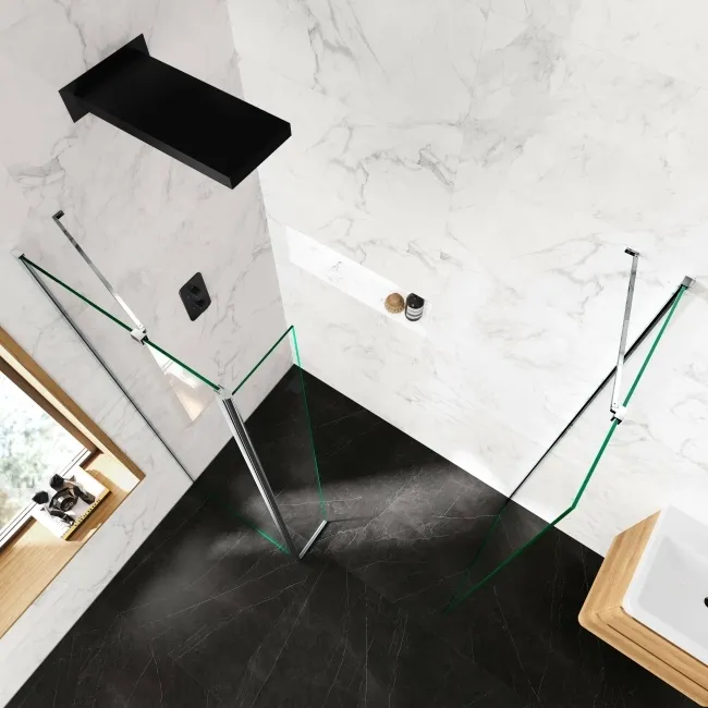 Copenhagen Easy Clean 8mm Walk In Shower Enclosure 700mm & 700mm Glass with Pivotal Return Panel